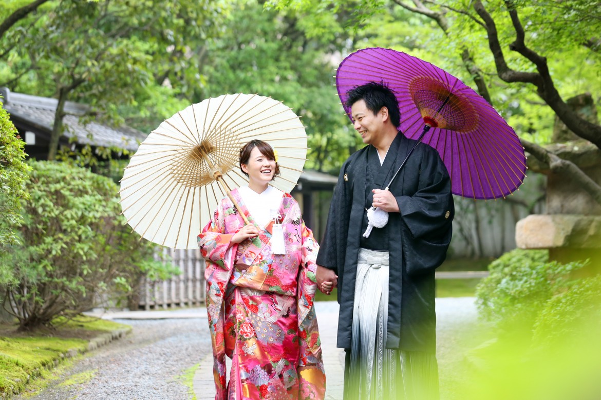 福岡 友泉亭 日本庭園 前撮り婚礼写真 和装