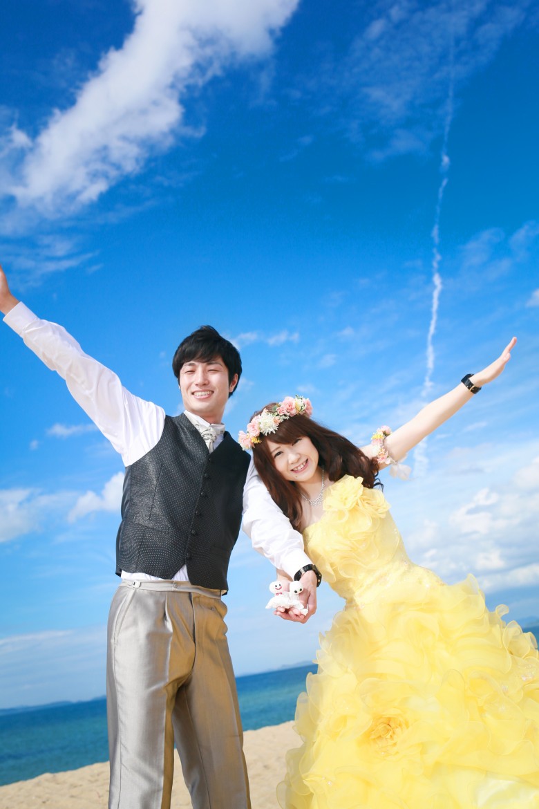 福岡 前撮り 洋装 海 森 婚礼写真 志賀島 砂浜