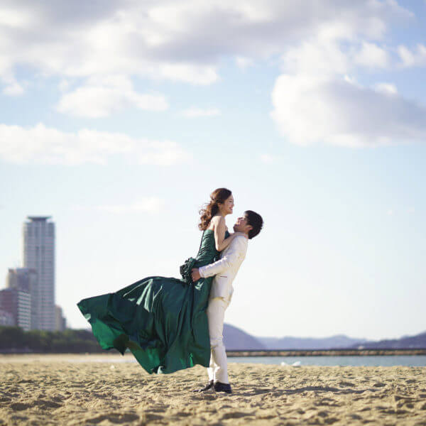 福岡,和装,洋装,前撮り,結婚式当日,,百道浜海浜公園
