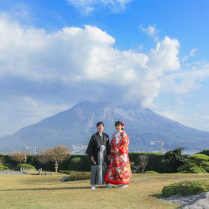 鹿児島　前撮り　仙巌園　色打掛